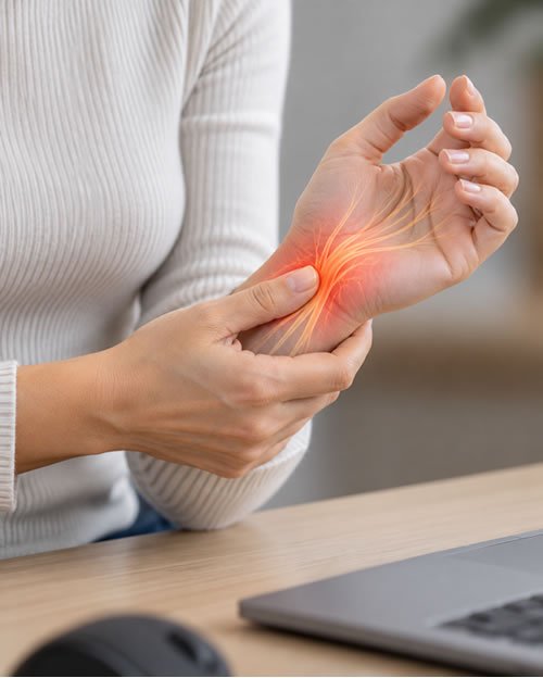 Persona con hormigueo y pérdida de sensibilidad en la mano